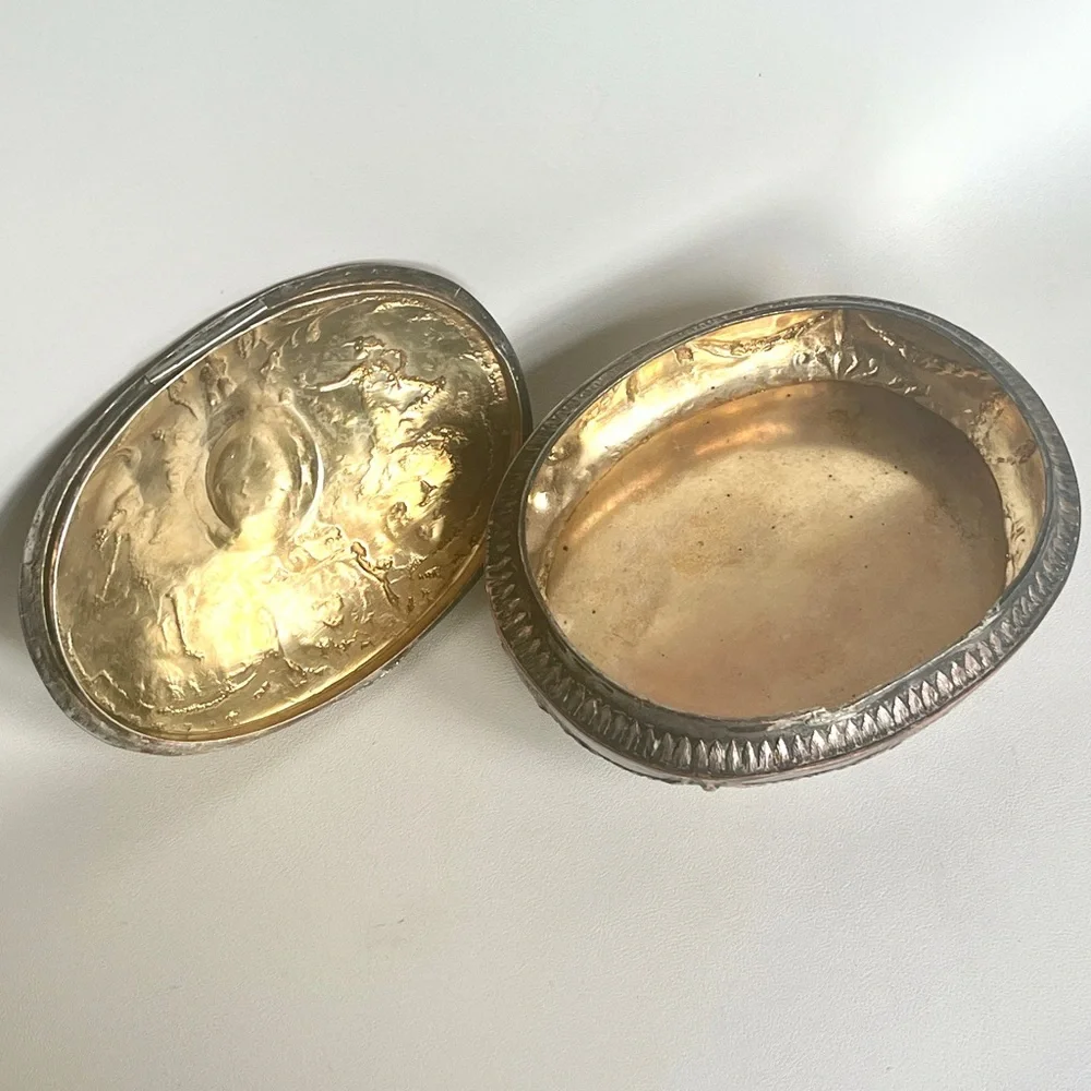 Antique Repousse Box E. G. Webster Silver plate On Copper Napoleon Dutch Revival
